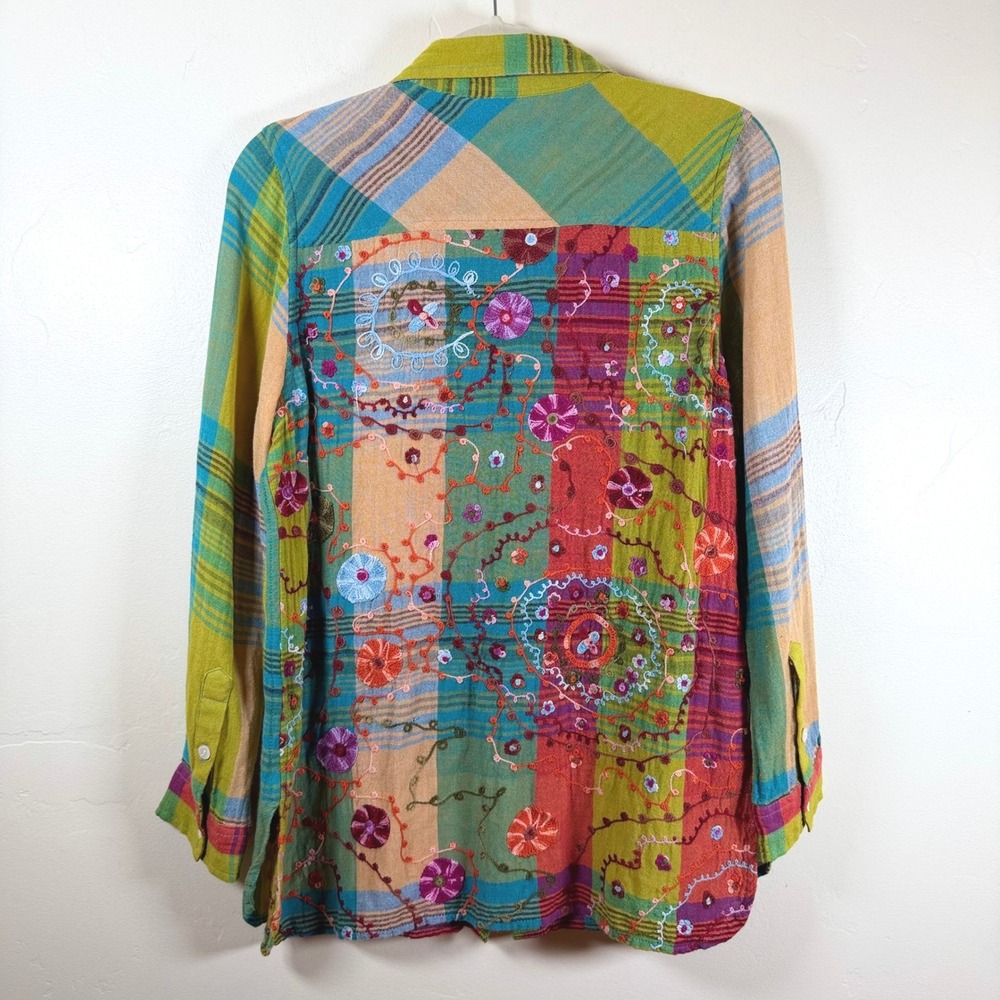 Soft Surroundings Patchwork Plaid Embroidered But… - image 2